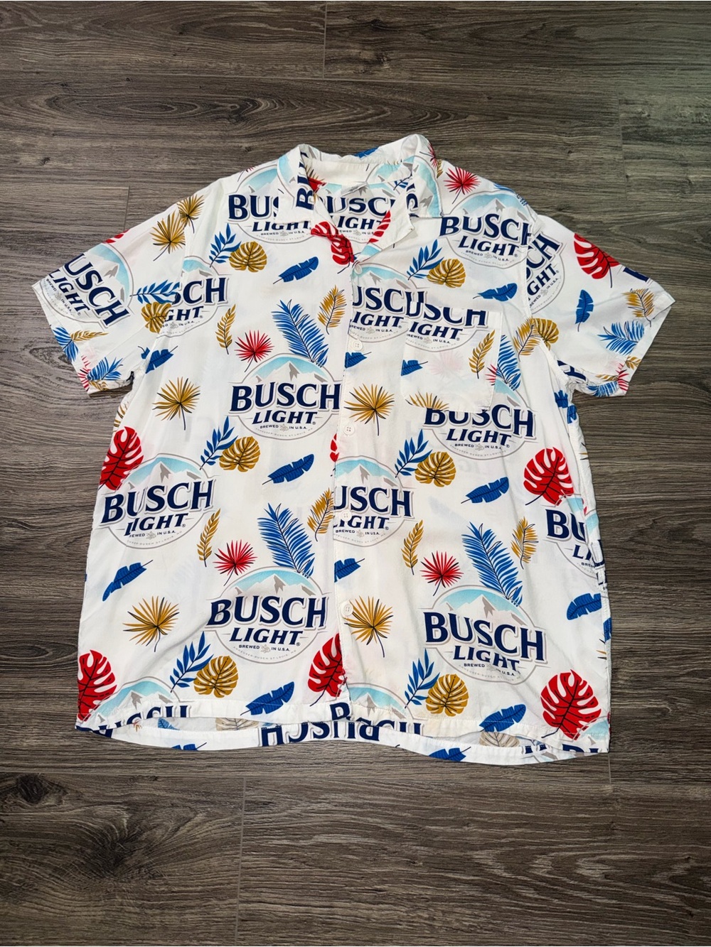 Busch Light White Tropical Logo Button-Down Shirt size men’s XL
